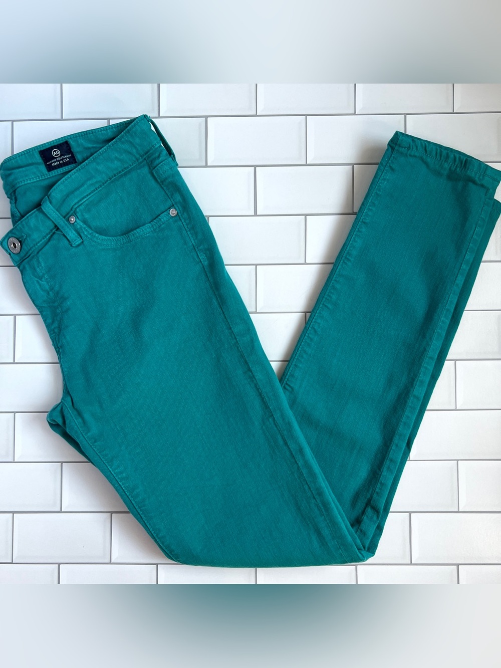 27💚 AG Legging Ankle Jean Jeggings Teal Super Skinny Pants Cotton Tencel